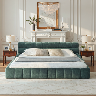 Sunvega King Size Upholstered Bed Frame with Thick Chenille Fabric Headboard