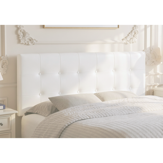 Sunvega Button Tufted Upholstered Headboard in White Leather Look Fabric