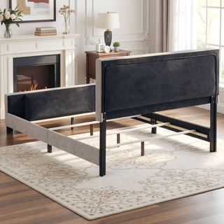 Sunvega Tufted Upholstered Queen Panel Bed with Grid Headboard and Footboard