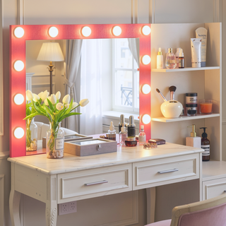 Sunvega Black 46.4 Inch Vanity Desk with Mirror Lights and Large Drawers
