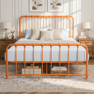 Sunvega Orange Finished Metal Full Platform Bed Frame in a Box