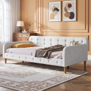 Sunvega Modern Upholstered Daybed with Solid Wood Frame and Linen Fabric