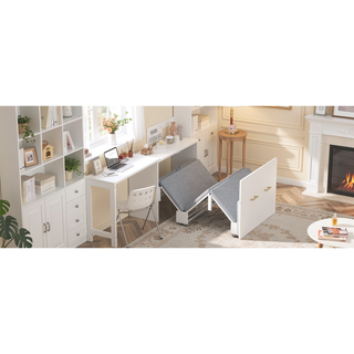 Sunvega Twin Size Murphy Cabinet Bed with Adjustable Desk and Foldable Cushion
