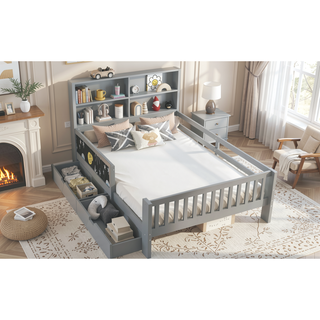 Sunvega Twin Solid Wood Platform Bed with Chalkboard Headboard and Storage Drawers