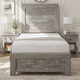 Sunvega Rustic Gray Finish Twin Size Panel Bed with Headboard and Footboard