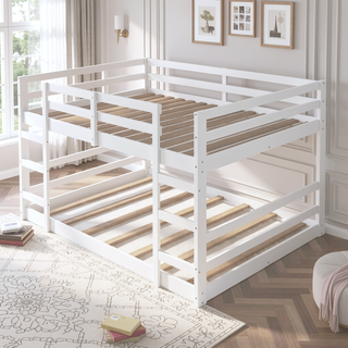 Sunvega Full Over Full Bunk Bed with Ladder in Solid Pine Wood Frame