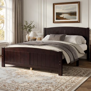 Sunvega White Solid Wood Queen Platform Bed with Slats No Box Spring Needed