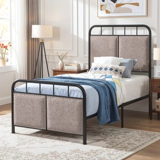 Sunvega Unique Flower Sturdy System Metal Bed Frame with Headboard and Footboard