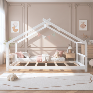 Sunvega Twin Size House Bed with Playhouse Design and Sturdy Pinewood Frame