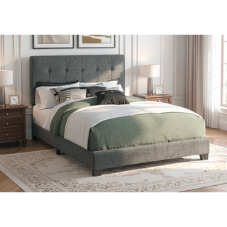 Sunvega Upholstered Full Size Bed Frame with Tufted Headboard in Dark Grey Boucle