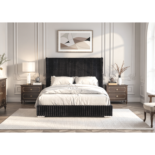 Sunvega Contemporary White Fur Chenille Fabric Mattress Ready Queen Size Bed