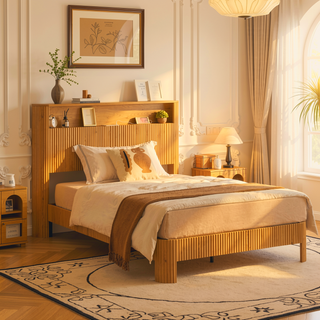 Sunvega Queen Size Bed Frame with Storage Headboard and Built-in Charging Station