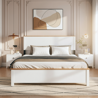 Sunvega Wooden Bed Frame with Storage Headboard and Built-in Charging Station