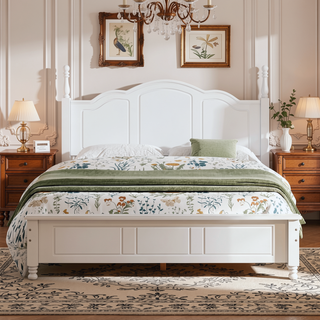 Sunvega Retro Style Solid Wood Platform Bed Frame with Slat Support for Full Size Mattress
