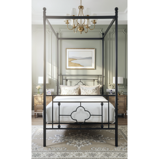 Sunvega Black Finish Twin Platform Bed Canopy Metal Frame Modern Traditional