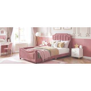 Sunvega Twin Size Upholstered Daybed with Stripe Headboard for Kids Bedroom