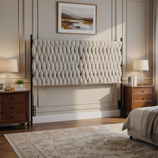 Sunvega Contemporary Braided Tufted Queen Size Headboard in Black Metal Frame