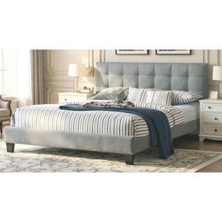 Sunvega Modern Light Gray Upholstered Tufted Headboard California King Platform Bed