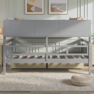 Sunvega Twin Size Daybed with Wood Slat Support, Bedside Shelf, and Two Drawers