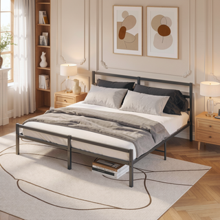 Sunvega Metal Platform Bed Frame with Headboard for Modern Bedroom No Box Spring