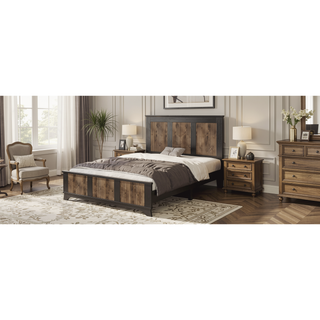 Sunvega White Farmhouse Queen Platform Bed with Wooden Strip Decoration and Plywood Slats