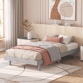 Sunvega Modern Floating Platform Bed Frame in Walnut with Sturdy Wood Construction