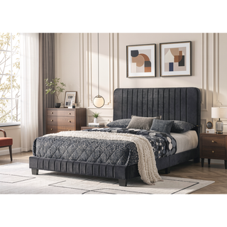 Sunvega Full Bed with Chic Tufted Headboard and Vibrant Blue Hue in One Box