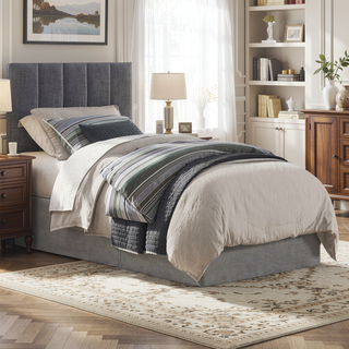 Sunvega Gray Fabric Upholstered Padded Vertical Channel Tufted Twin Headboard