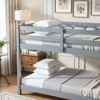 Sunvega Twin over Twin Solid Wooden Bunk Bed with Ladder and Strengthened Slats