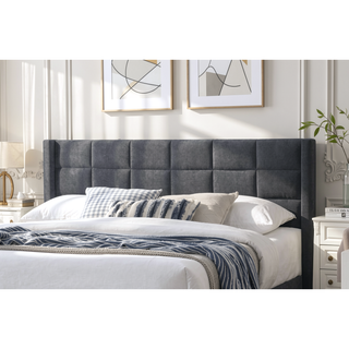 Sunvega Modern Charcoal Brushed Linen Upholstered Queen Size Headboard Bedframe