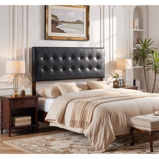 Sunvega Pink Faux Leather Tufted Panel Headboard with Adjustable Height