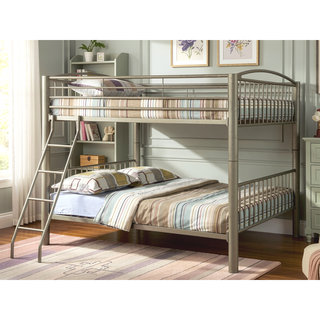 Sunvega Metallic Gold Full Over Full Bunk Bed with Movable Ladder and Contemporary Metal Frame