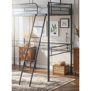 Sunvega Contemporary Style Twin Loft Bed With Open Area Underneath Black Metal