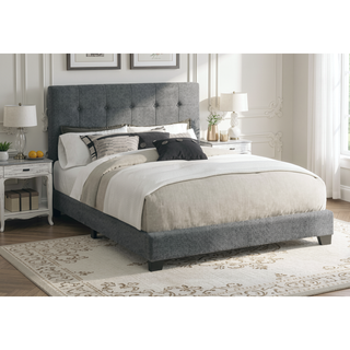 Sunvega Queen Size Upholstered Bed Frame with Button Tufted Headboard in Dark Grey Boucle