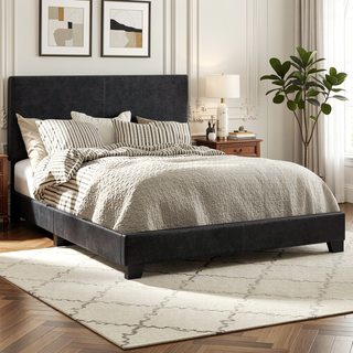 Sunvega Warwick Grey Upholstered California King Bed with Solid Wood Legs