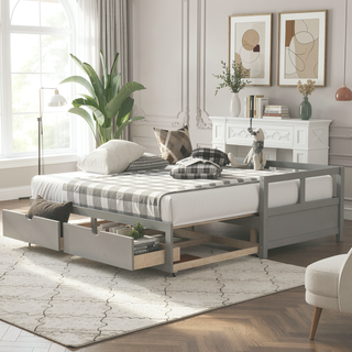 Sunvega Extending Daybed with Trundle for Spontaneous Guests from Twin to King Size