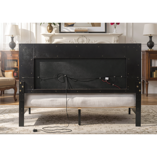 Sunvega Queen Bed with LED Light Padded Headboard in Grey and White Synthetic Leather