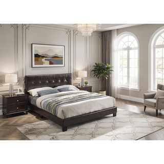 Sunvega Queen Size Brown Faux Leather Contemporary Rectangle Headboard