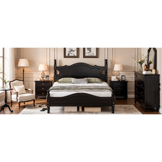Sunvega Retro Full Size Wood Platform Bed Frame with Slat Support Black
