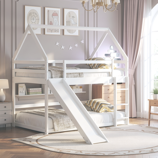Sunvega Twin Size House Bunk Bed with Slide and Ladder for Kids Room