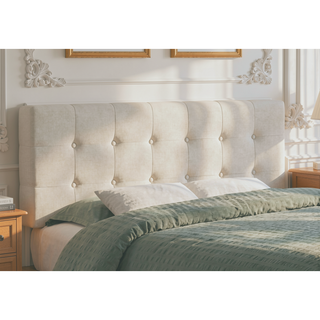 Sunvega Button-Tufted Upholstered Beige Linen Look Headboard for Full Size Bed