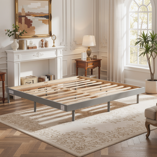 Sunvega Modern Floating Platform Bed Frame in Walnut with Sturdy Wood Construction