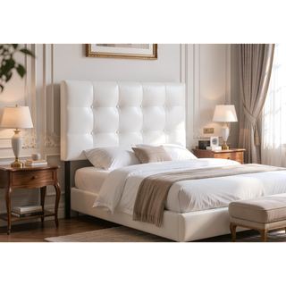 Sunvega White Leather Look Upholstered Twin Size Button Tufted Headboard for Bedroom