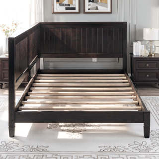 Sunvega Classic Mid-Century Modern Wood Daybed Sofa Bed with Backrest and Armrest