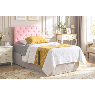 Sunvega Pink Faux Leather Tufted Panel Headboard with Adjustable Height