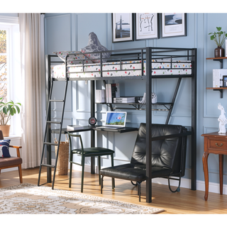 Sunvega Twin Loft Bed with Reversible Ladder Desk and Guardrail for Space Saving