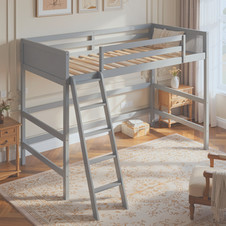 Sunvega Solid Wood Twin Size Loft Bed with Ladder and Guard Rails for Safety