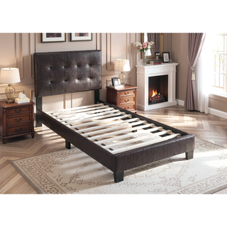 Sunvega Queen Size Brown Faux Leather Contemporary Rectangle Headboard