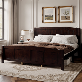 Sunvega White Solid Wood Queen Platform Bed with Slats No Box Spring Needed