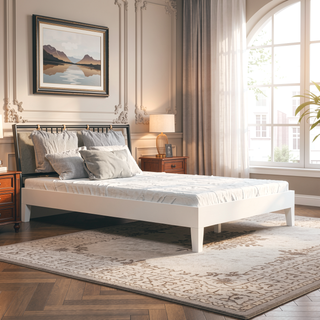 Sunvega Full Platform Bed with 28-Slat Support System in Solid Pine